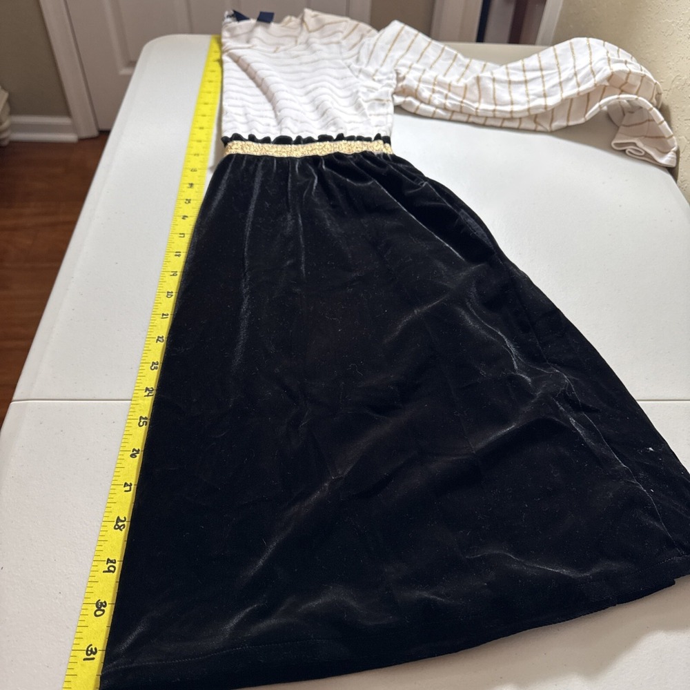 LANDS' END Girls White/Gold Striped with Black Velour/Velvet Skirt Dress Sz L/14 - Picture 8 of 10